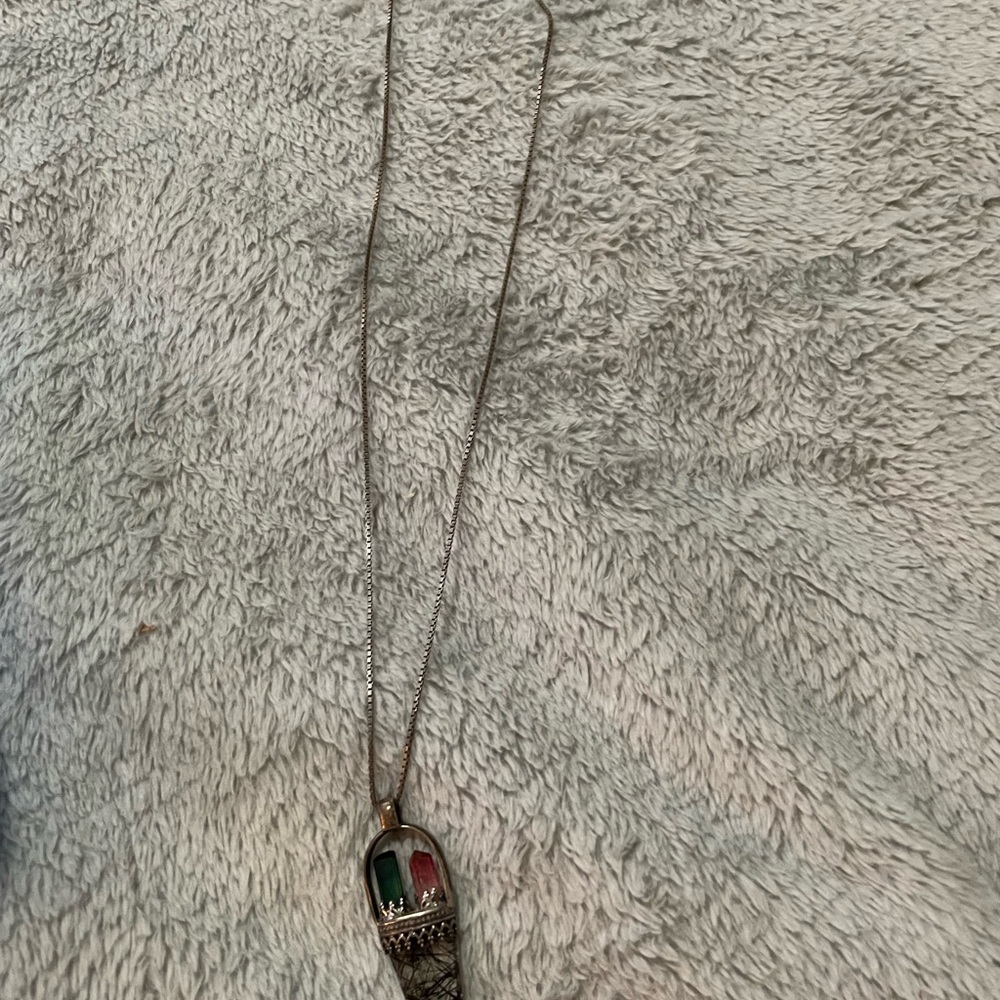 Silver Pendant Necklace with Multicolor Stone